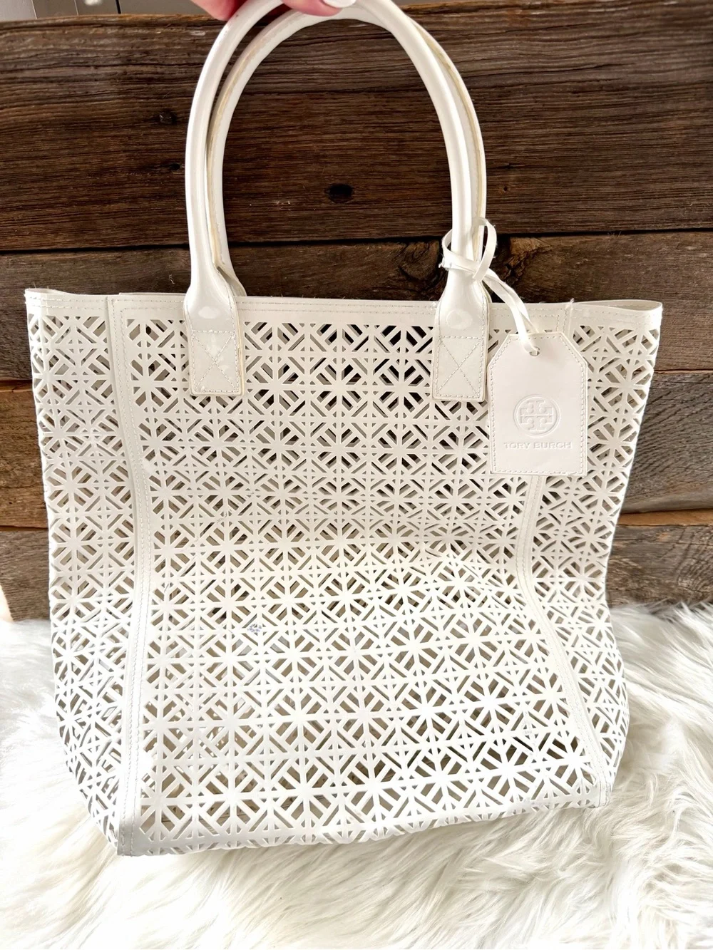 TORY BURCH | Patent Perforated North South PVC Tote